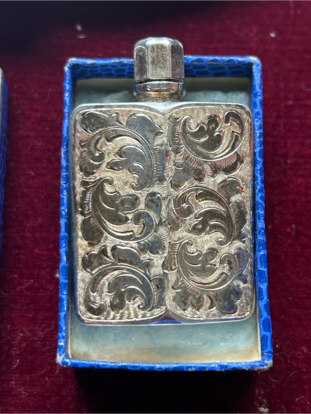Engraved Sterling Silver Floral Perfume Flask